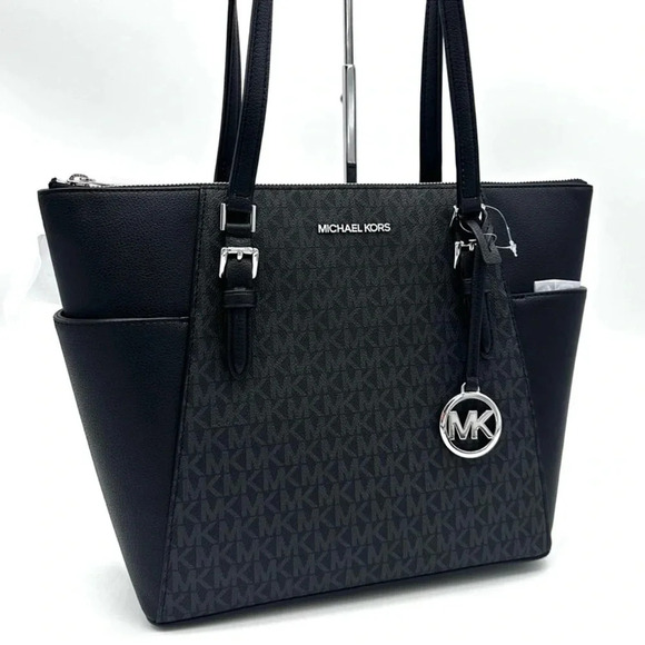 Michael Kors Large Charlotte Tote Bag Black/Silver (NWT) - Picture 3 of 10
